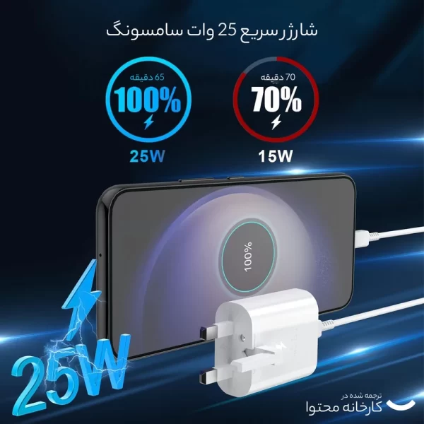 کلگی شارژر 25 وات سه شاخه اروپایی سامسونگ (Samsung) مدل EP-TA800NBEGAE گارانتی 12 ماهه بارمانکو - تصویر 2